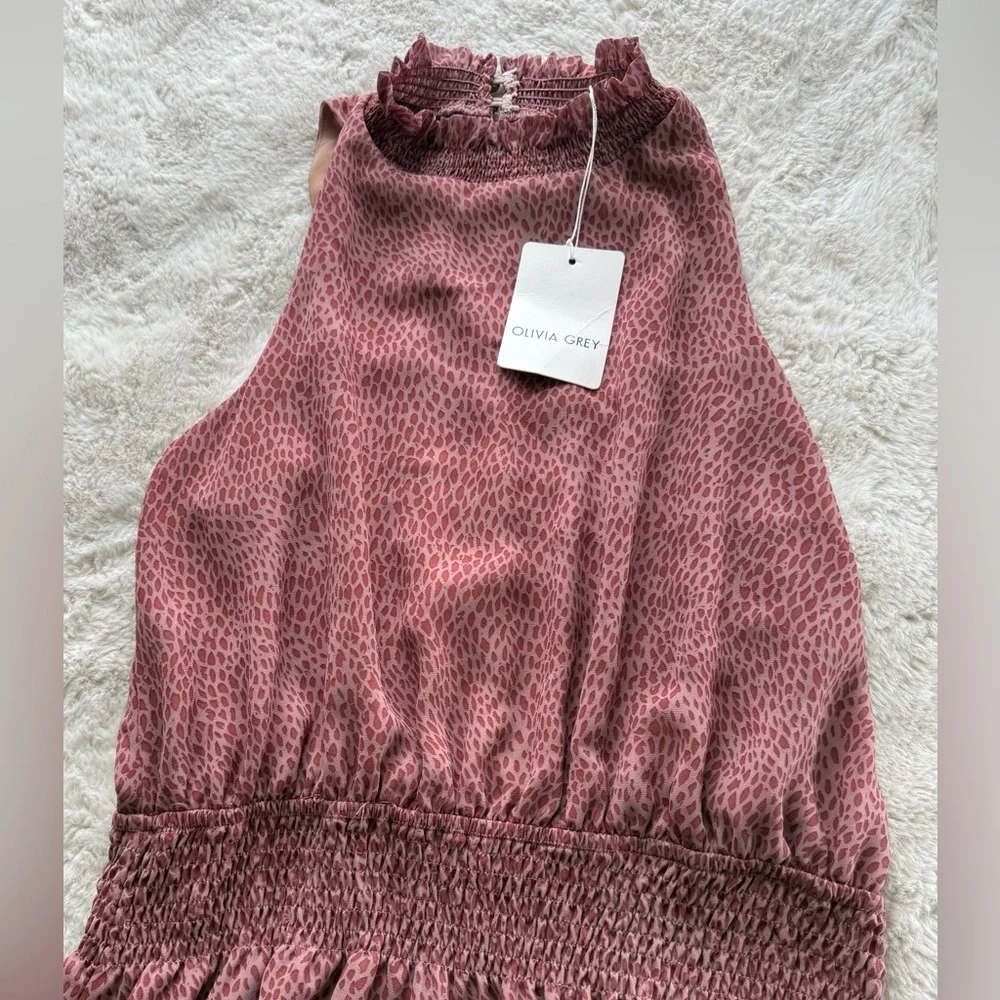 NWT Mini Halter Summer Party Dress Dusty Rose Pink Leopard XL 286 - Picture 5 of 7